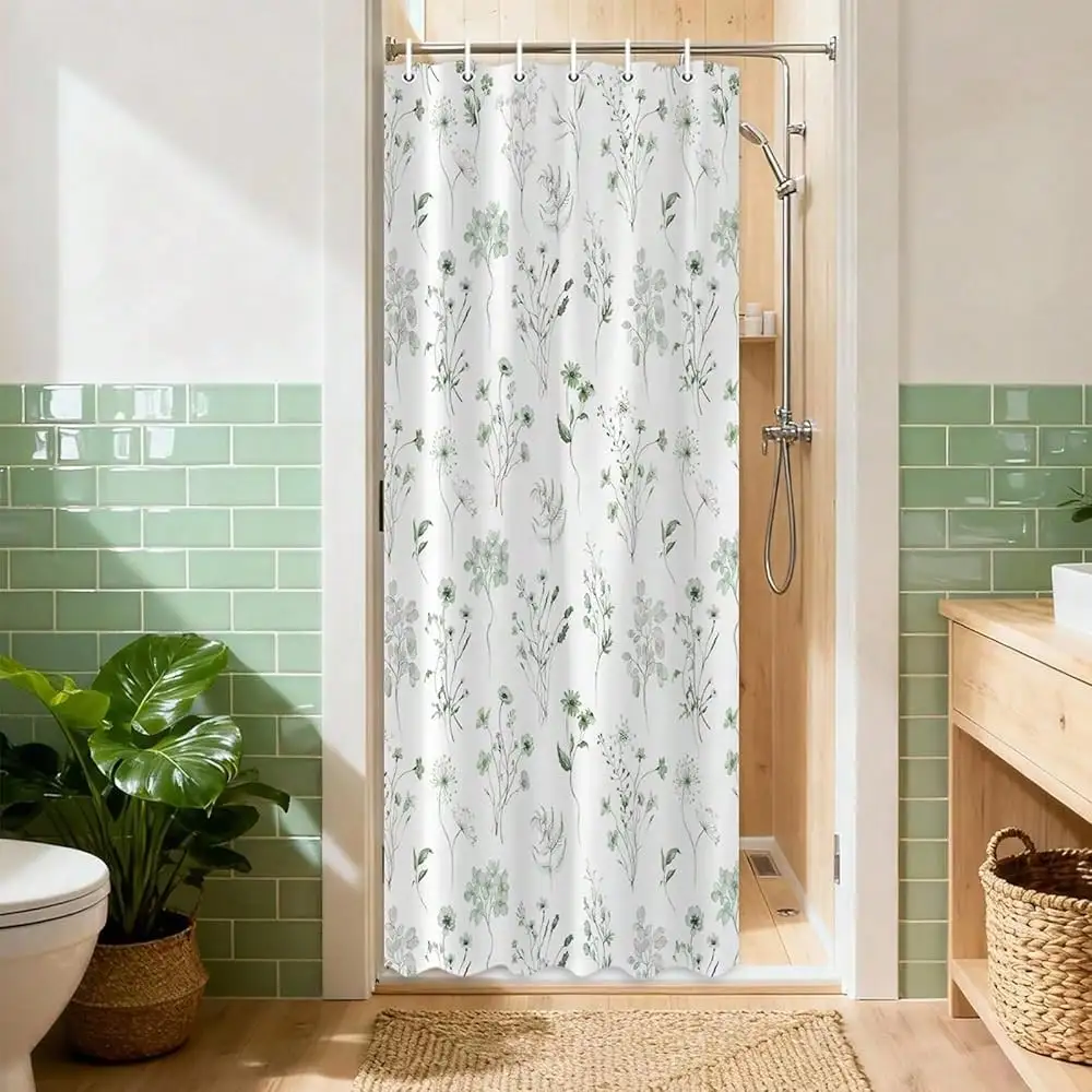 

Small Stall Shower Curtain RV Shower Curtain, 36x72 Narrow Size Singel Sage Gre1en Boho Floral Eucalyptus Watercolor Plant Fabric Shower Curtains For Bathroom
