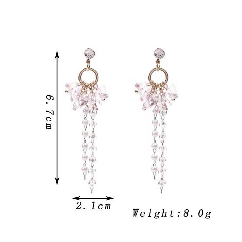 Orecchini pendenti lunghi in cristallo di moda per le donne Cerchio rotondo dorato Mini perline Orecchini pendenti con nappa Gioielli dolci per la festa nuziale