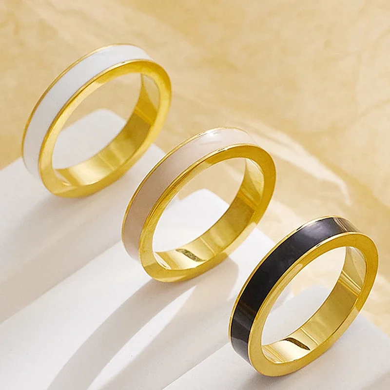 4mm Stainless Steel Finger Ring White Enamel Ring Fashion Jewelry for Women Luxury Quality Gift