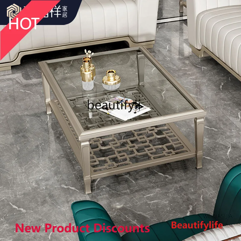 

Asmt45 американский легкий роскошный журнальный столик из цельного дерева для гостиной, полый креативный прямоугольный чайный столик из закаленного стекла