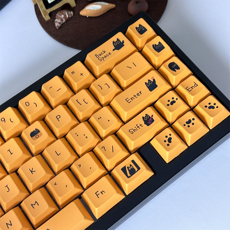 Black Cat Theme PBT Keycaps CHERRY Profile Dye-Sublimated Keycap Set For Mx Cherry Gateron Switch Mechanical Keyboard Kit