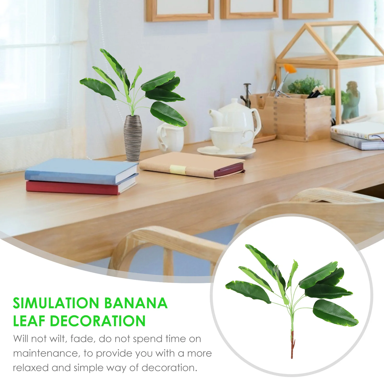 

1Pcs Artificial Banana Leaf Simulation Leaf Adornment 9 Branches Home Office Bedroom Living Room Ornament Decoration