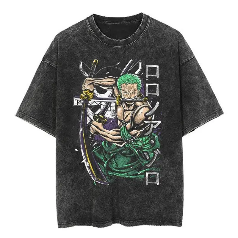 

Мужская летняя хлопковая футболка 2025 ONE PIECE Nika Form Луффи, аниме, оверсайз, винтажная потертая старая футболка с короткими рукавами