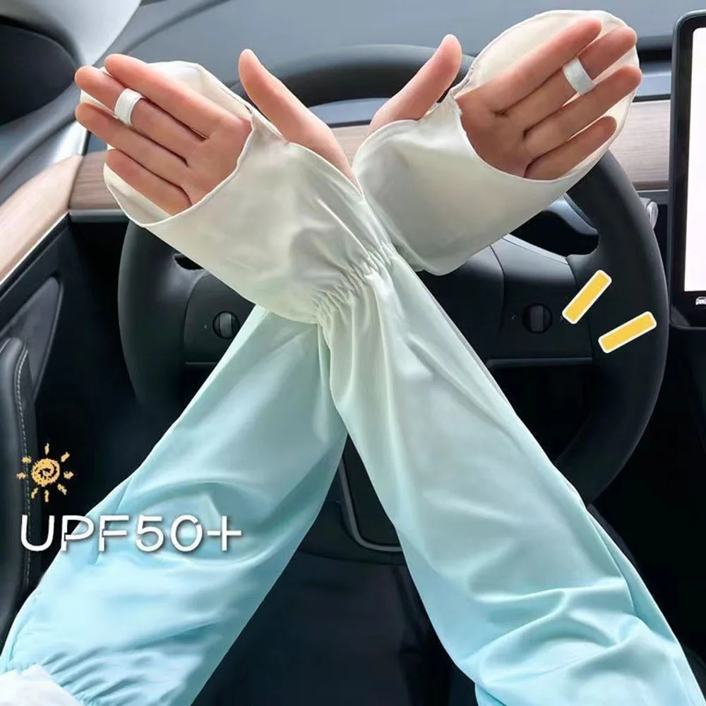 Large Size Ice Sleeve Gloves Summer Driving Sun Protection Thin Ice Silk Hand Sleeve Gradient Breathable Arm Guard UV Protection