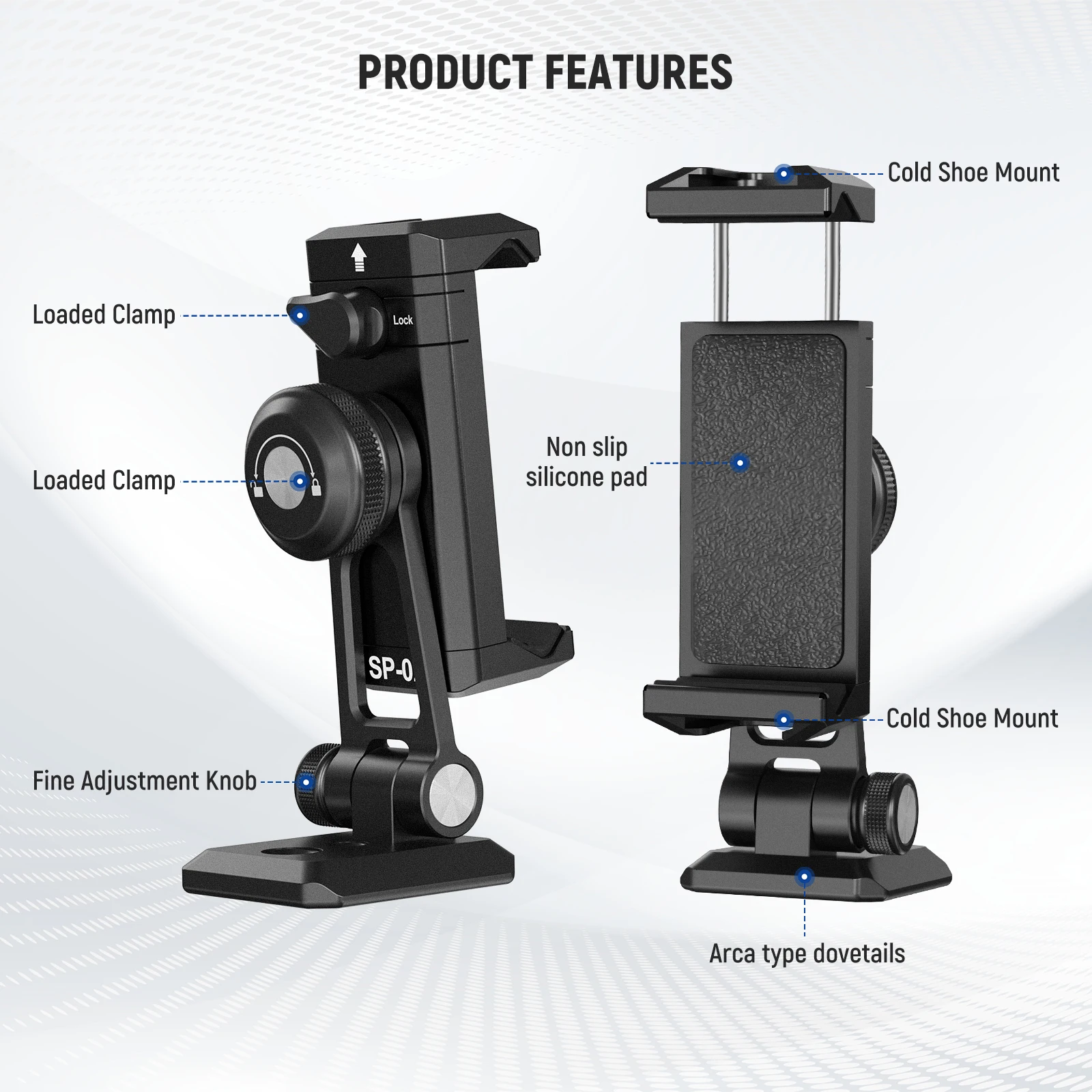 NEEWER Handy-Stativhalterungsadapter aus Metall mit Arca QR-Basis, Kaltschuh, 360° ° Wirbel 180 ° Neigung, Telefonhalter kompatibel mit iPhone – Detail 7