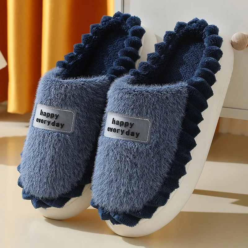 

Men Slippers Plus Size Shoes for Men Plush Warm Thick Sole Cotton Slippers Winter Slides Indoor Bedroom Non-slip Flip Flops
