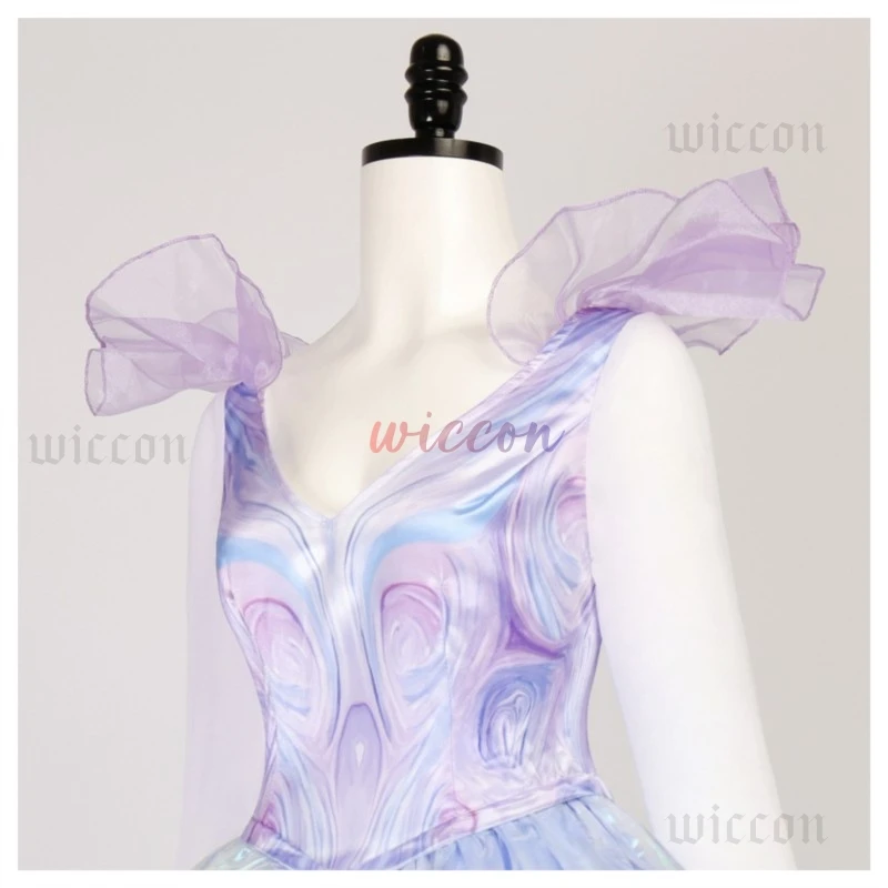 أزياء شريرة غليندا التأثيرية فستان الأميرة الأرجواني غليندا زي الساحرة للنساء والفتيات للحفلات التنكرية مع مجموعة كاملة من الشعر المستعار