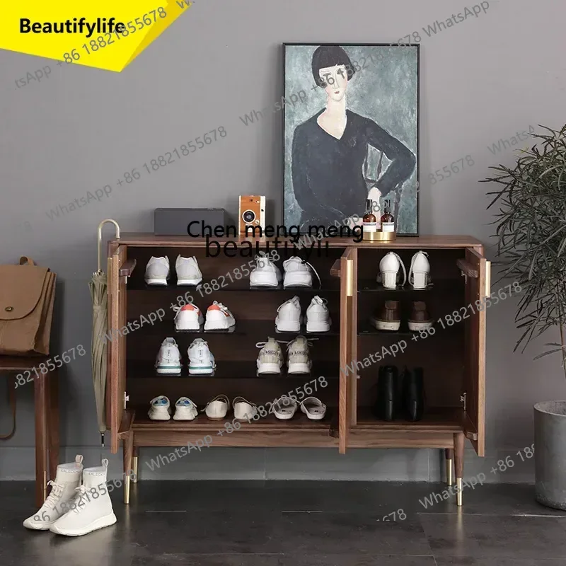 

ss 8617 Nordic solid wood shoe cabinet, black walnut shoe cabinet, entrance oak storage side cabinet