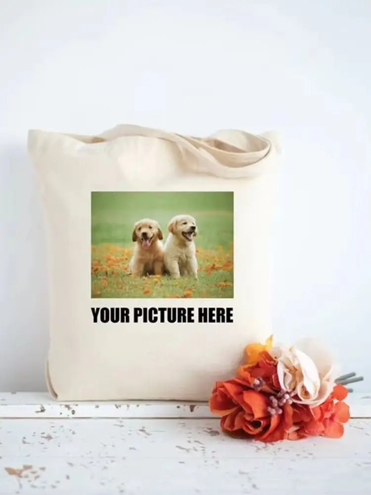Dog Cat Lover Gift Tote Bag Custom Your Pet Picture Personalized Canvas Purse For Women Customized Printed Reusable Grocery