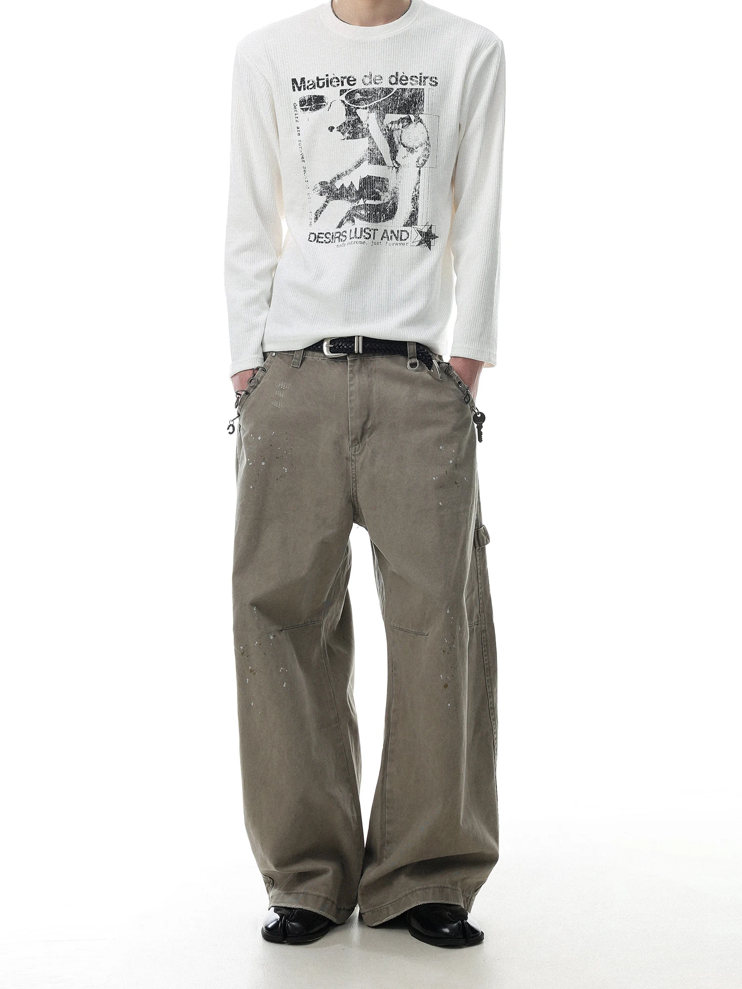 American Retro Washed Men's Casual Pants Dyeing Workwear Trousers Dragged Floor Length Loose Fit Youth Cotton Straight Leg