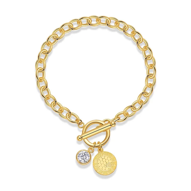 

1ct Moissanite 925 Silver Gold Plated Toggle Bracelet Dainty Link Chain for Women Stackable Daily Wear Party Gift Jewelry