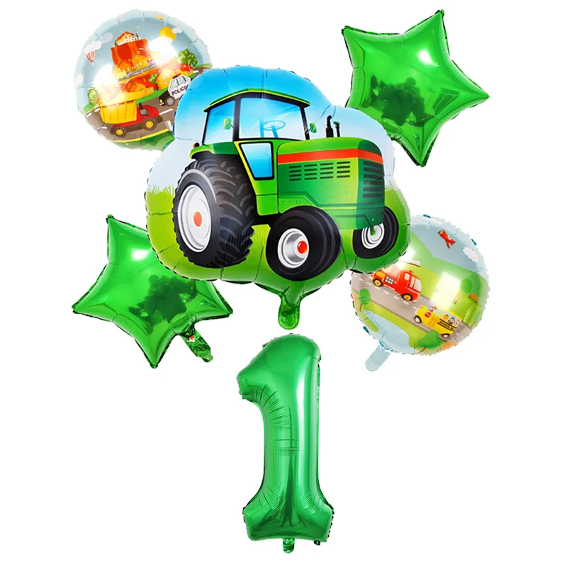 Farm Tractor Balloons 32inch Blue Green Number Foil Balloons Excavator Ball Kids Birthday Party Decorations Baby Shower Supplies