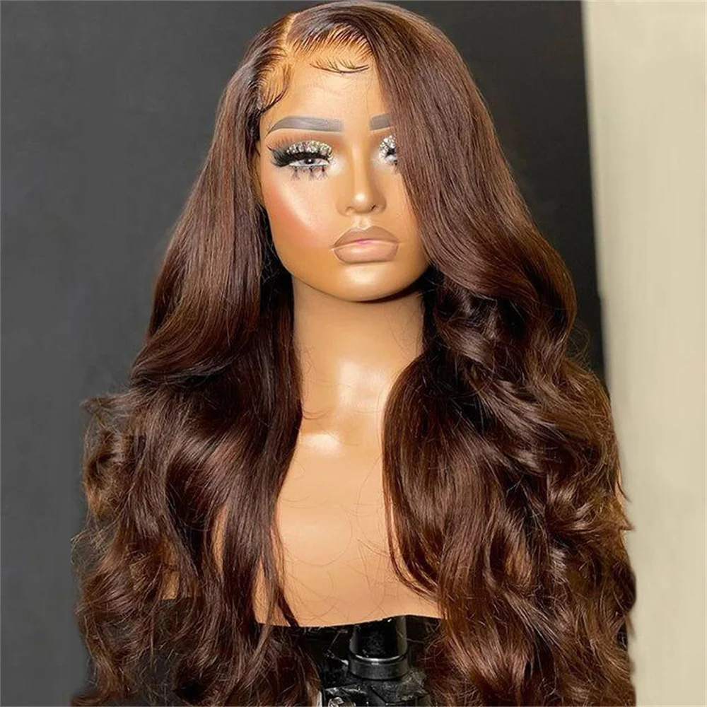 28inch Brown Body Wave Jewish Human Hair Wig 5x5 Silk Base Baby Hair HD Lace European Hair Preplucked Glueless