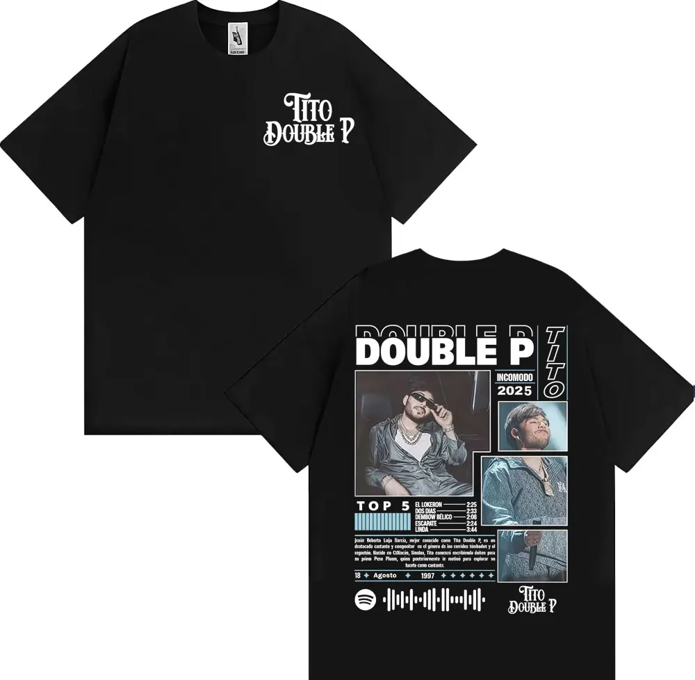 

Рэпер Double P Incomodo Tour 2025, новый альбом, футболки, мужская одежда, модные футболки в стиле панк, хип-хоп, повседневная хлопковая футболка большого размера