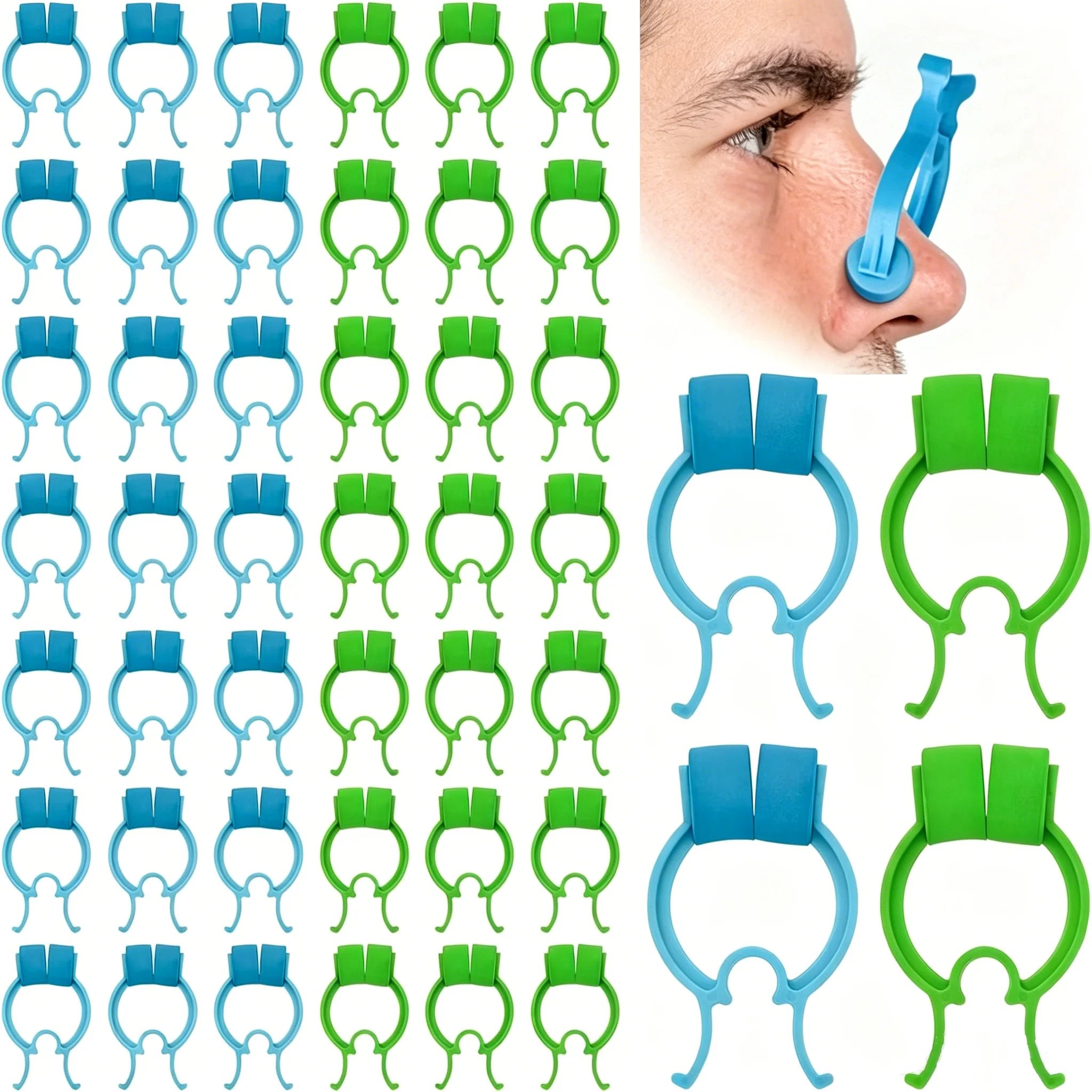 Einweg-Nasenklammern, Weiche Schaumstoffgepolsterte Nasenstopper für Atemübungen, Schwimmen, Nasenpflege - Blau & Grün, Mehrfachpackung