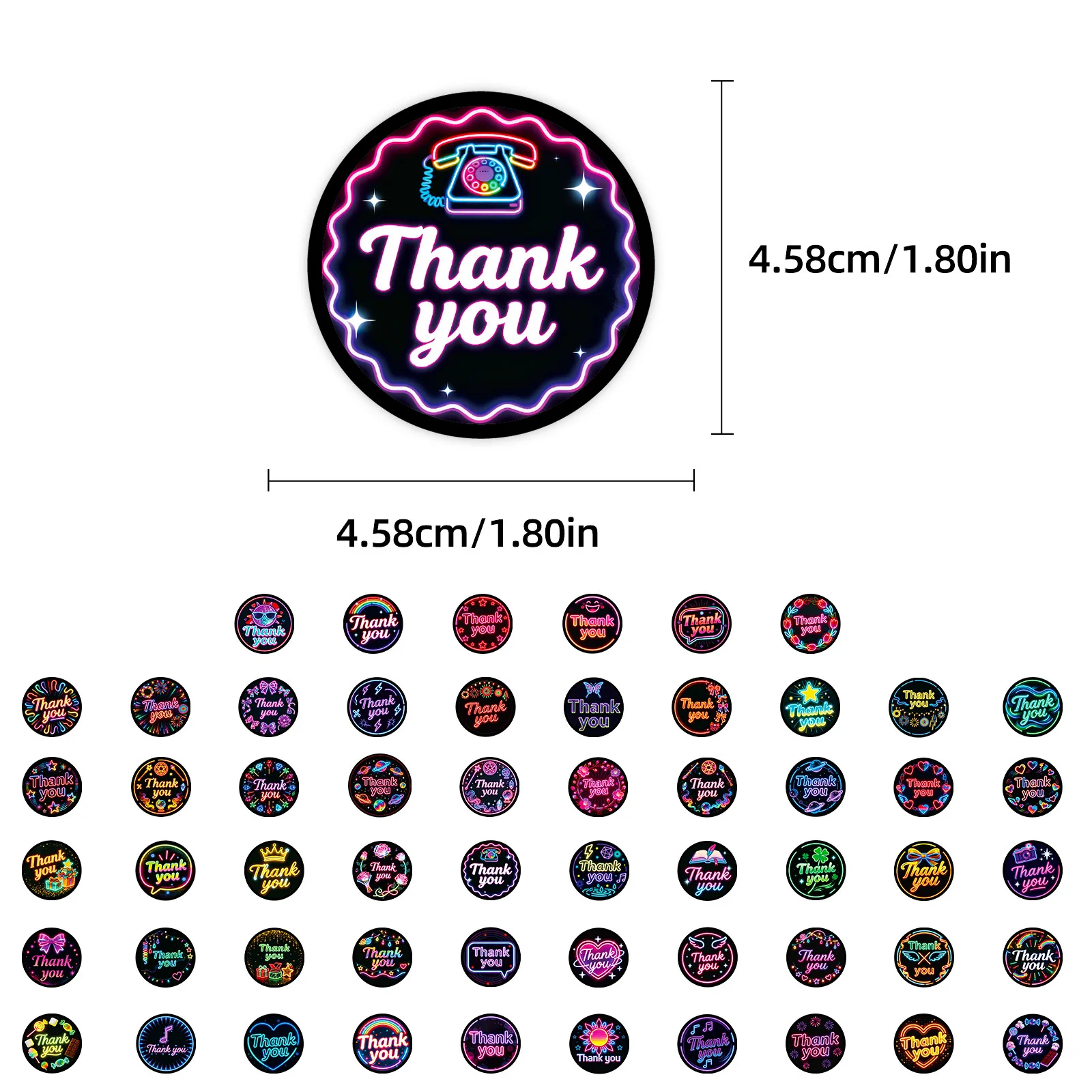 56 個のネオン「ありがとう」テキストステッカー DIY グラフィティデカール ギフトシール用 防水ウェディングホリデーラベル付きシールステッカー