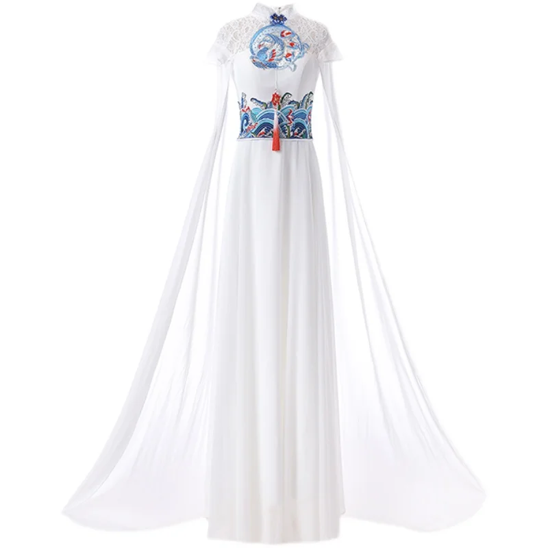 Banquet Long Gowns Women Wedding Party Dress Chinese Style Floor-Length Evening Cheongsam Elegant Slim Qipao Retro Vestido S-3XL