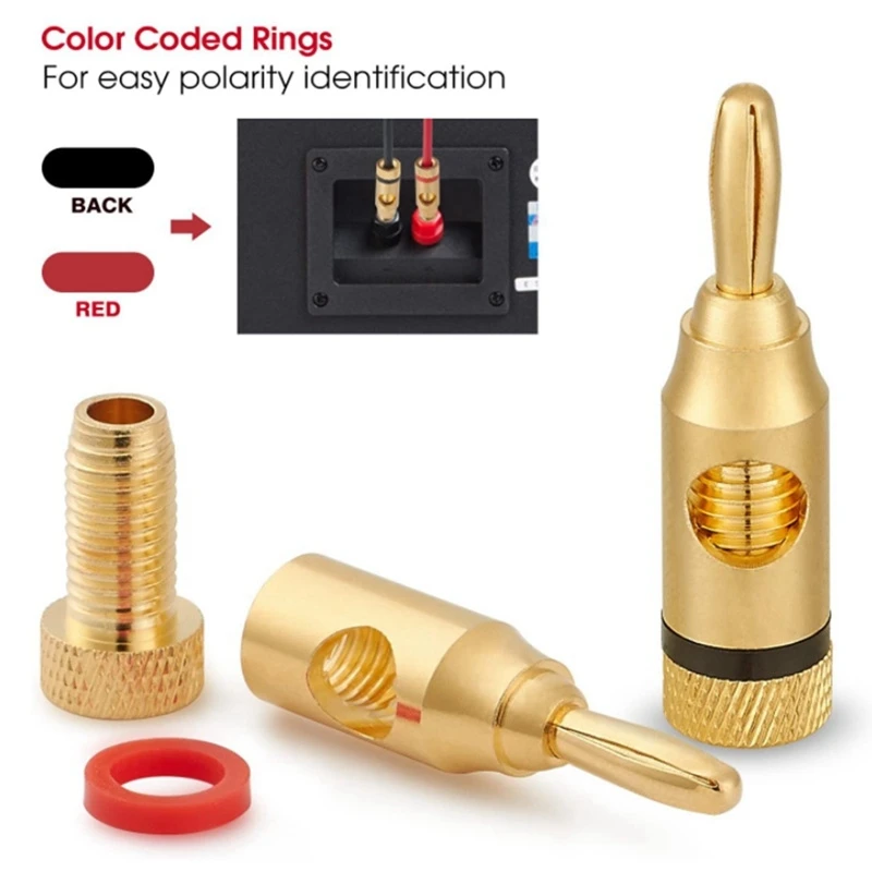 Gold-Plated Banana Plug or Connector (Open Screw Type) (6 Pairs (12 Plugs)) Audio Plug Speaker Wire Connector