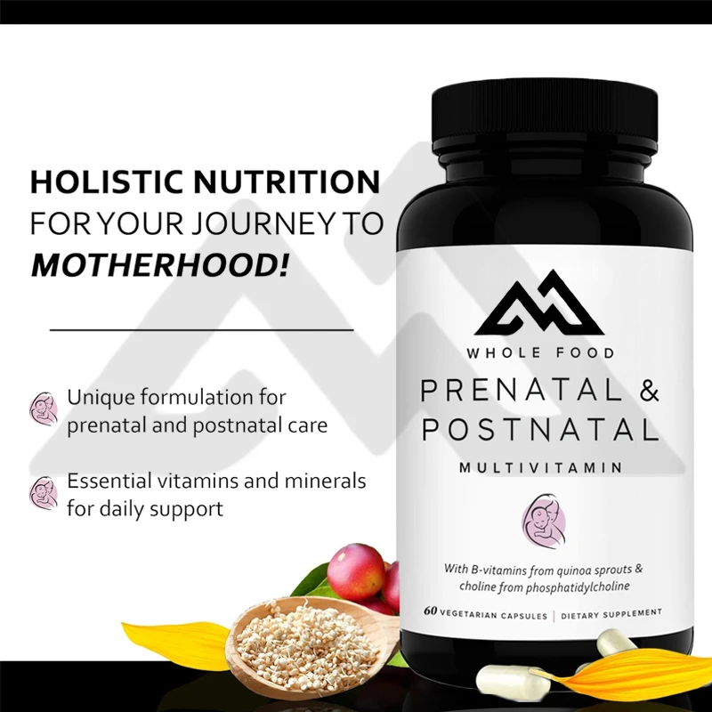 Prenatal and postpartum multivitamins, containing vitamins A, B, C, E, and D, iodine, and ginger extract -60 capsules