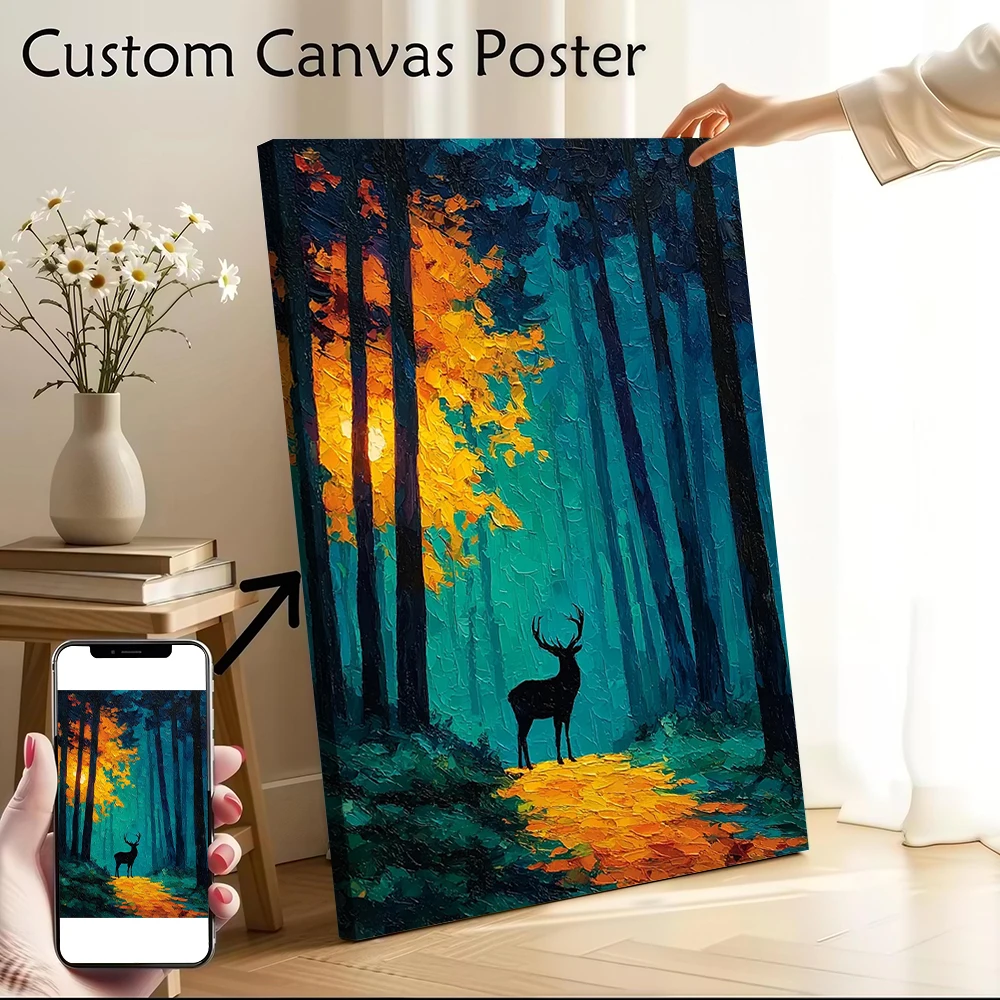 

Deer in a Vibrant Forest Printed Canvas Poster Custom Pictures Wall Art Canvas Painting for Modern Home Decorations Wand Deko