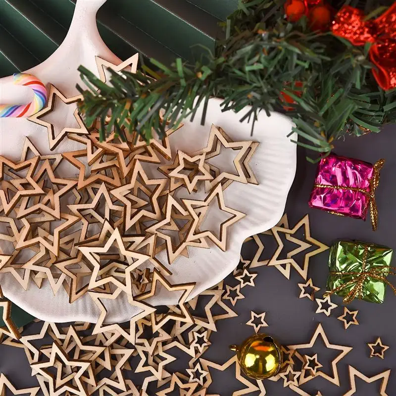 Wooden Crafts Five-Pointed Star Hollow Wood Chip Handmade Accessories DIY Decorations Home Hanging Ornaments