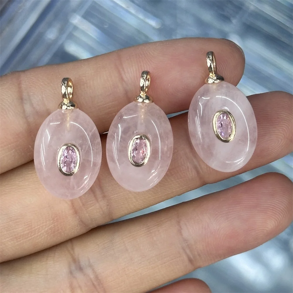 Wholesale 10pcs/lot Colorful Zircon Paved Carved Oval Shape Natural Stone Pendant Gold Charms for DIY Necklace Jewelry Making