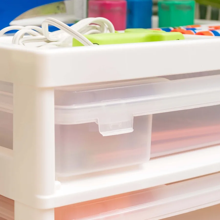 Пластиковая тележка для хранения с 5-мя ящиками для скрапбукинга на колесиках