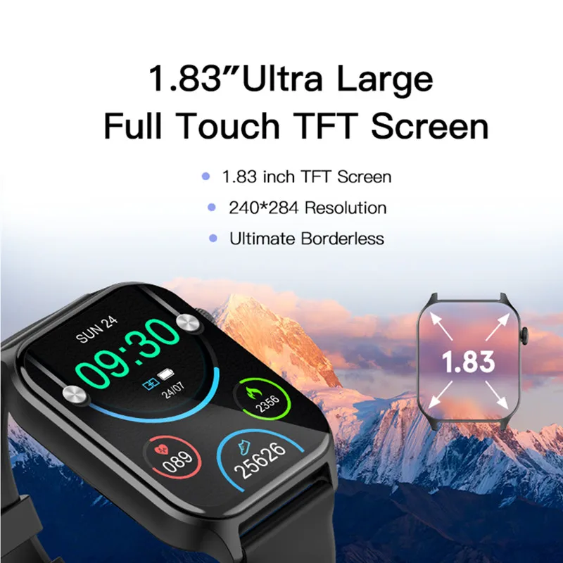 بلوتوث دعوة ساعة ذكية النساء الرجال IP68 مقاوم للماء إشعار Whatsapp مخصص بطلب 1.83 بوصة HD شاشة لنظام أندرويد IOS