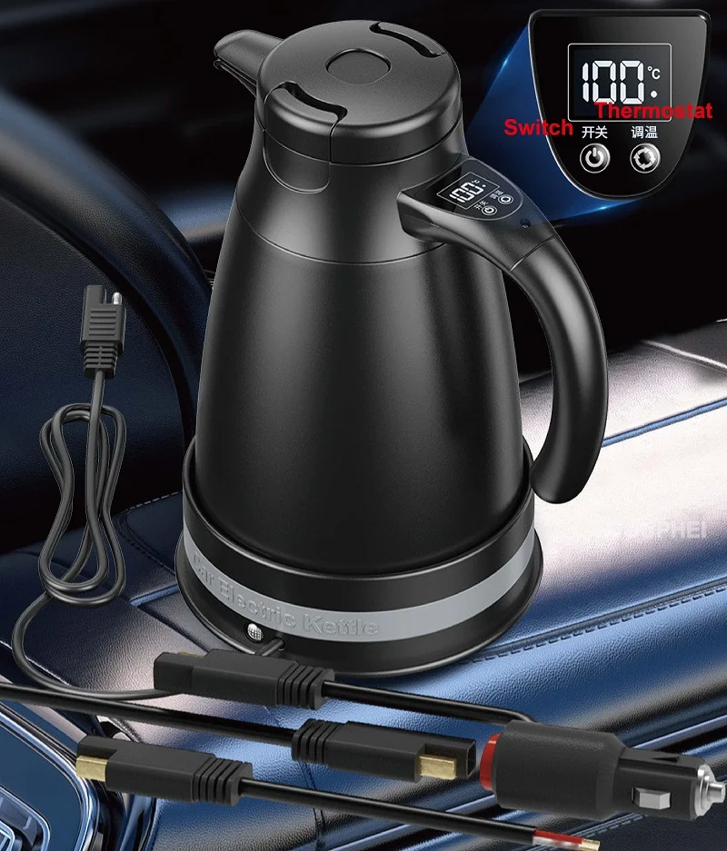 

12V/24V Car Electric Kettle Travel Boiling Kettle Teapot Smart Temperature Control Hot Kettle With Cigarette Lighter 1.2L