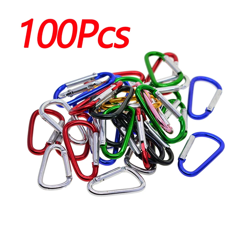 50/100 Buah Gesper Aluminium Carabiner Musim Semi Sabuk Klip Gantungan Kunci 4.6X2.5Cm untuk Aktivitas Luar Ruangan Berkemah Memancing Mendaki Perjalanan