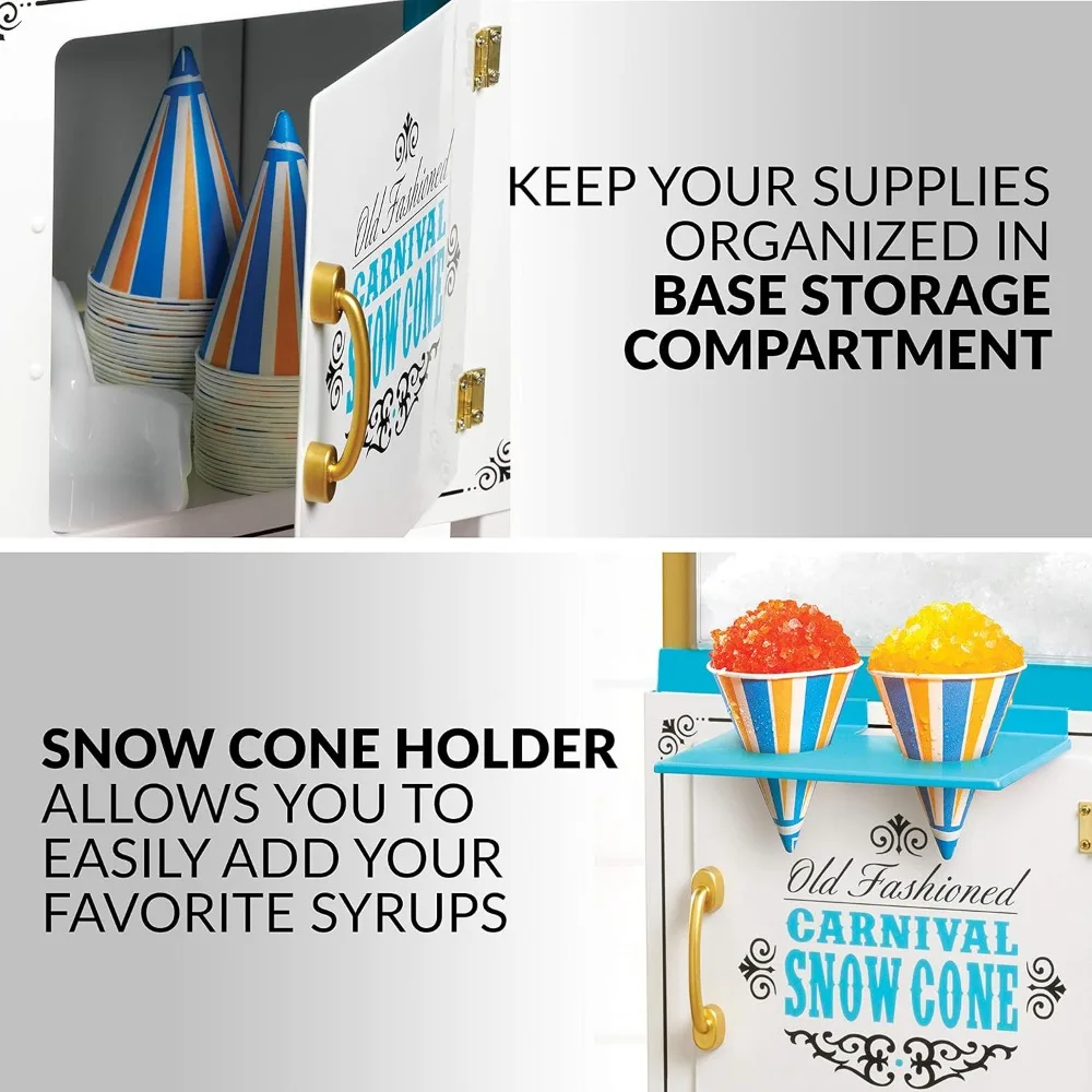 Snow Cone Shaved Ice Machine Retro Cart Slushie Machine Makes 48 Icy Treats Includes Metal Scoop Storage Compartment