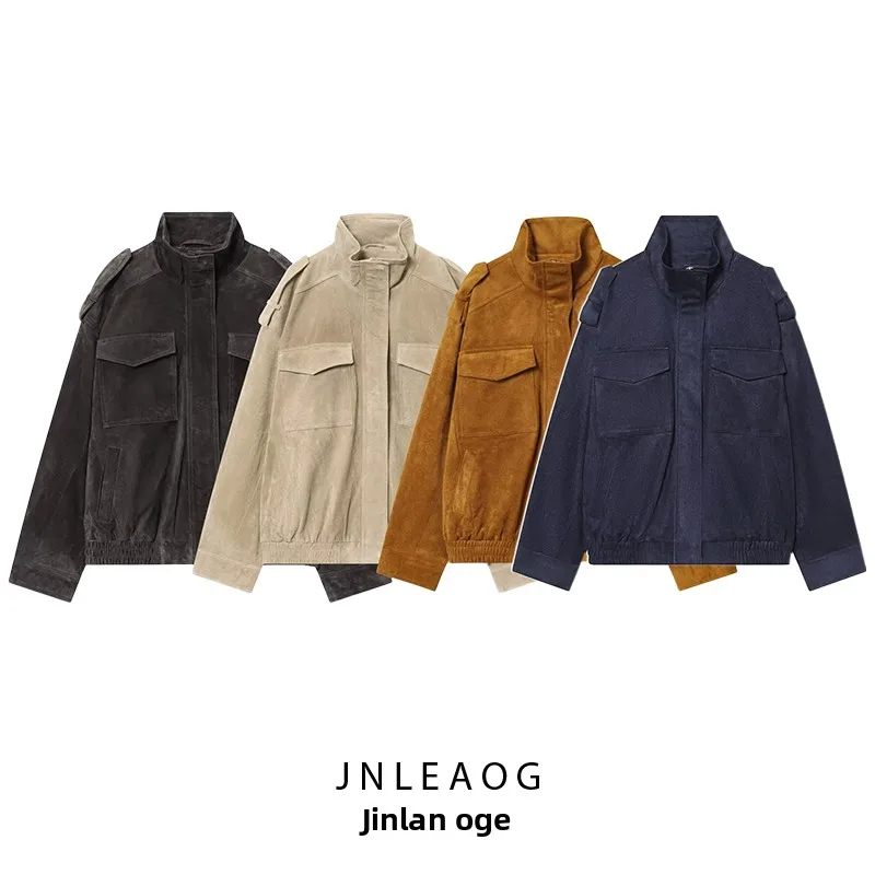 

JNLEAOG Autumn New Fashion Velvet Leather Jacket Women's Stylish Versatile Outerwear Polyester Long Sleeve Zipper Closure