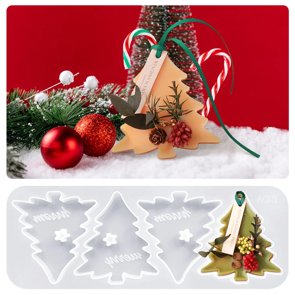 Four Christmas Tree Candle Mold DIY Epoxy Resin Plaster Silicone Clay Mould Chocolate Cookies  Aroma Candle Decoration Molds