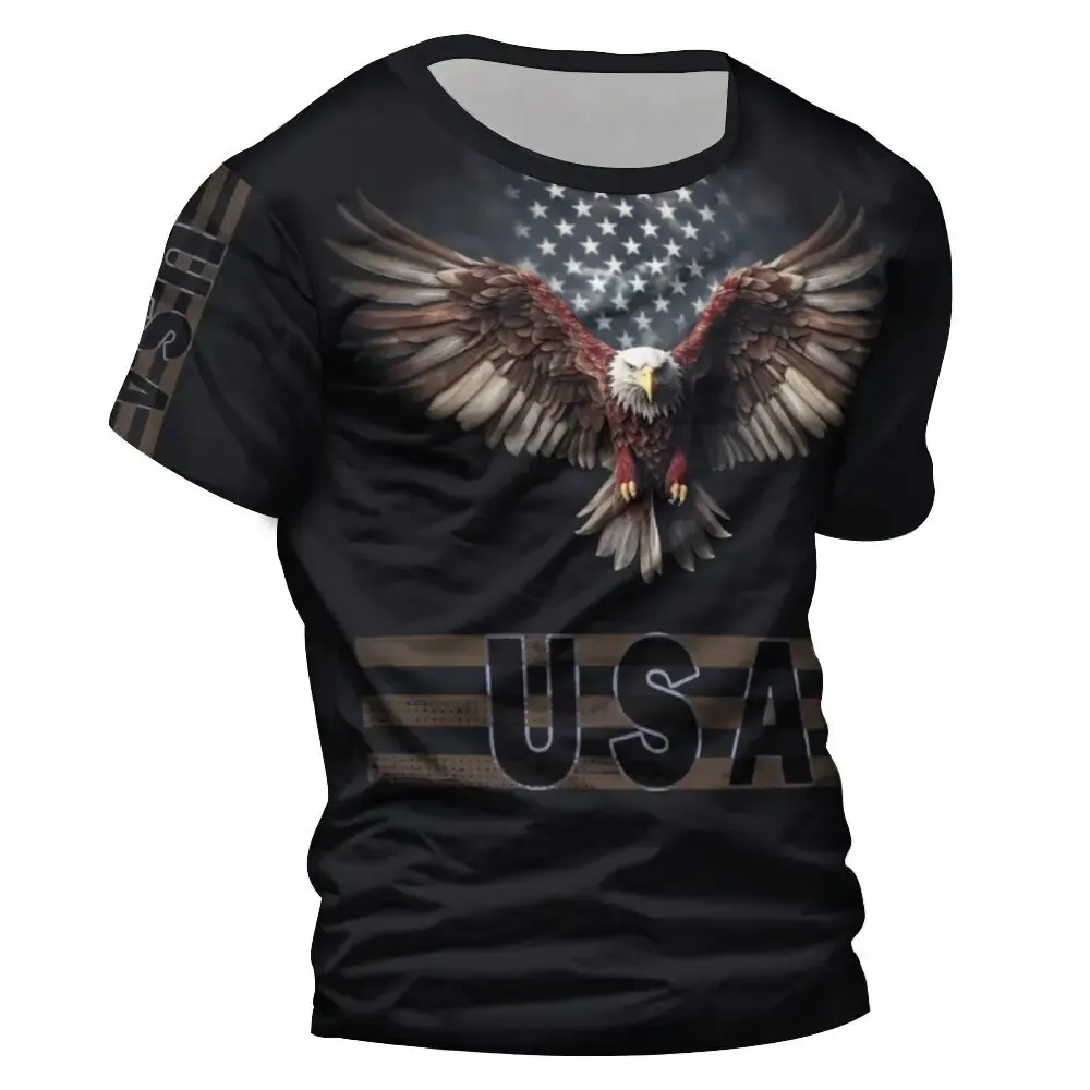 Stylish Eagle & Letter 3D Digital Pattern Print Men\'s Graphic T-shirt, Causal Comfy Tees, Short Sleeve Clothing