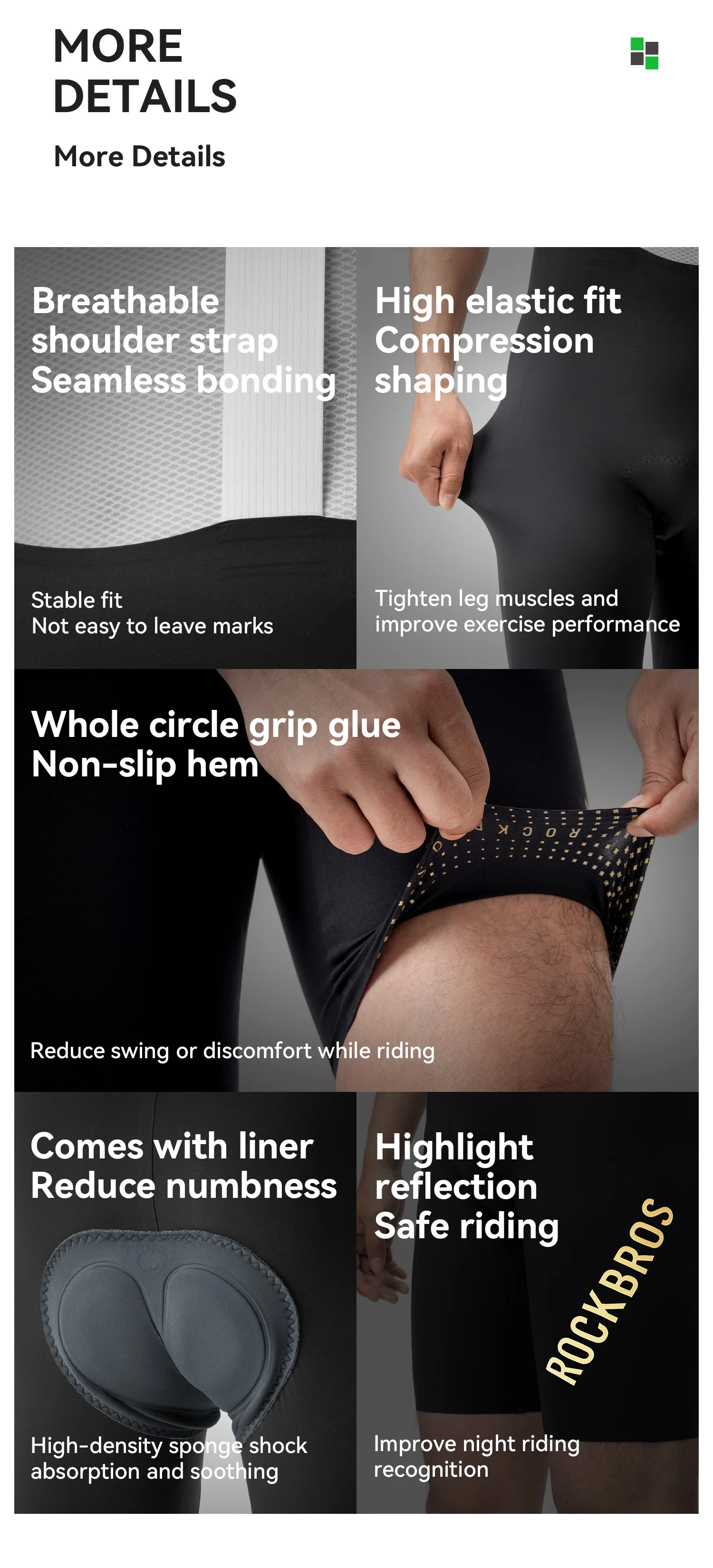 ROCKBROS Sommer-Radlerhose Hochelastisch Atmungsaktiv Rutschfest Bequeme DOLOMITI Polsterung Tights Herren Radlerhose – Detail 12