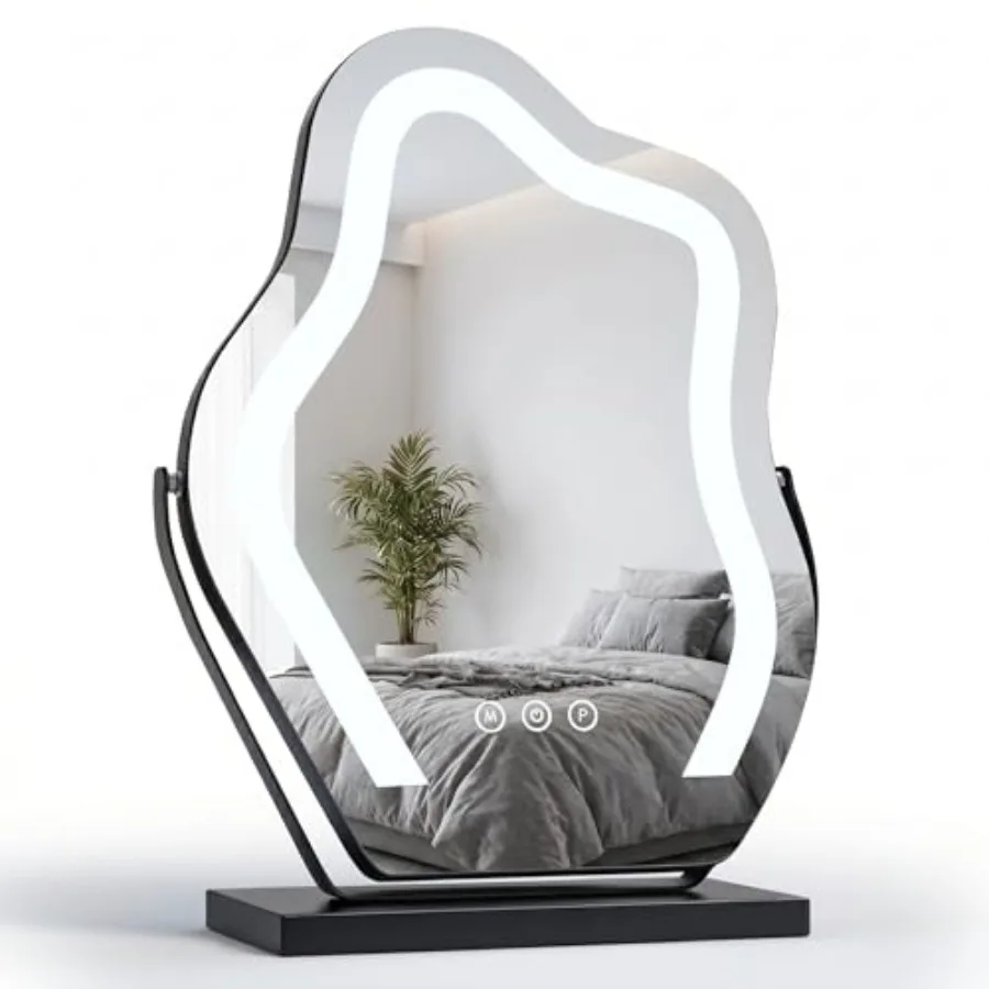 

Makeup Mirror with Lights - 17″ Cloud Shaped Smart Touch 3-Color Dimmable 360° Rotation Memory Metal Frame Plug-in AC Power Tab