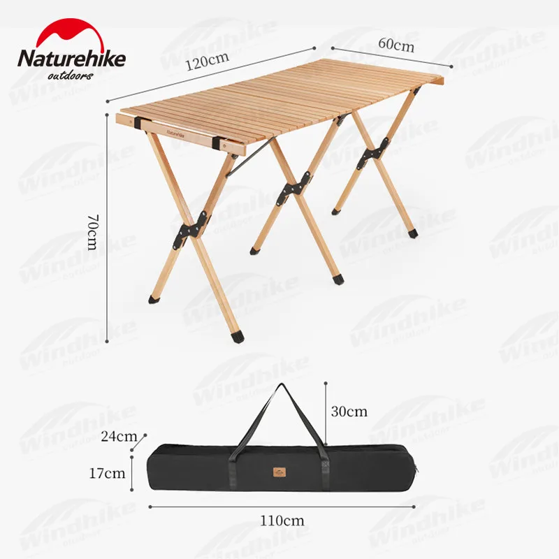 Naturehike Camping Table High Foot Portable Egg Roll Storage Folding Solid Wood Picnic Table 120x60x70cm Free Give Foot Cover