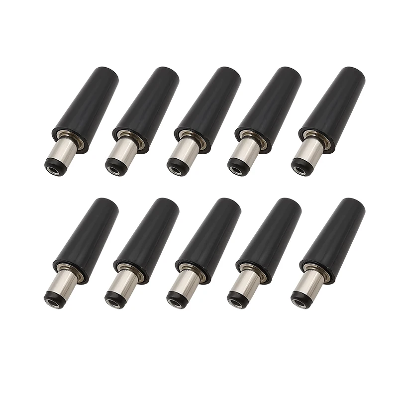 

10Pcs DC Power Male Plug 5.5 x 2.1mm / 5.5 x 2.5mm Connector Soldering Type DC Plugs Black Plastic Shell