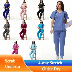 Top Quality Hospital Uniform Nurse Dustproof Suits High-end Fabric Clinical Clothing 4-side Stretch Medical Scrub Set LWM012-01