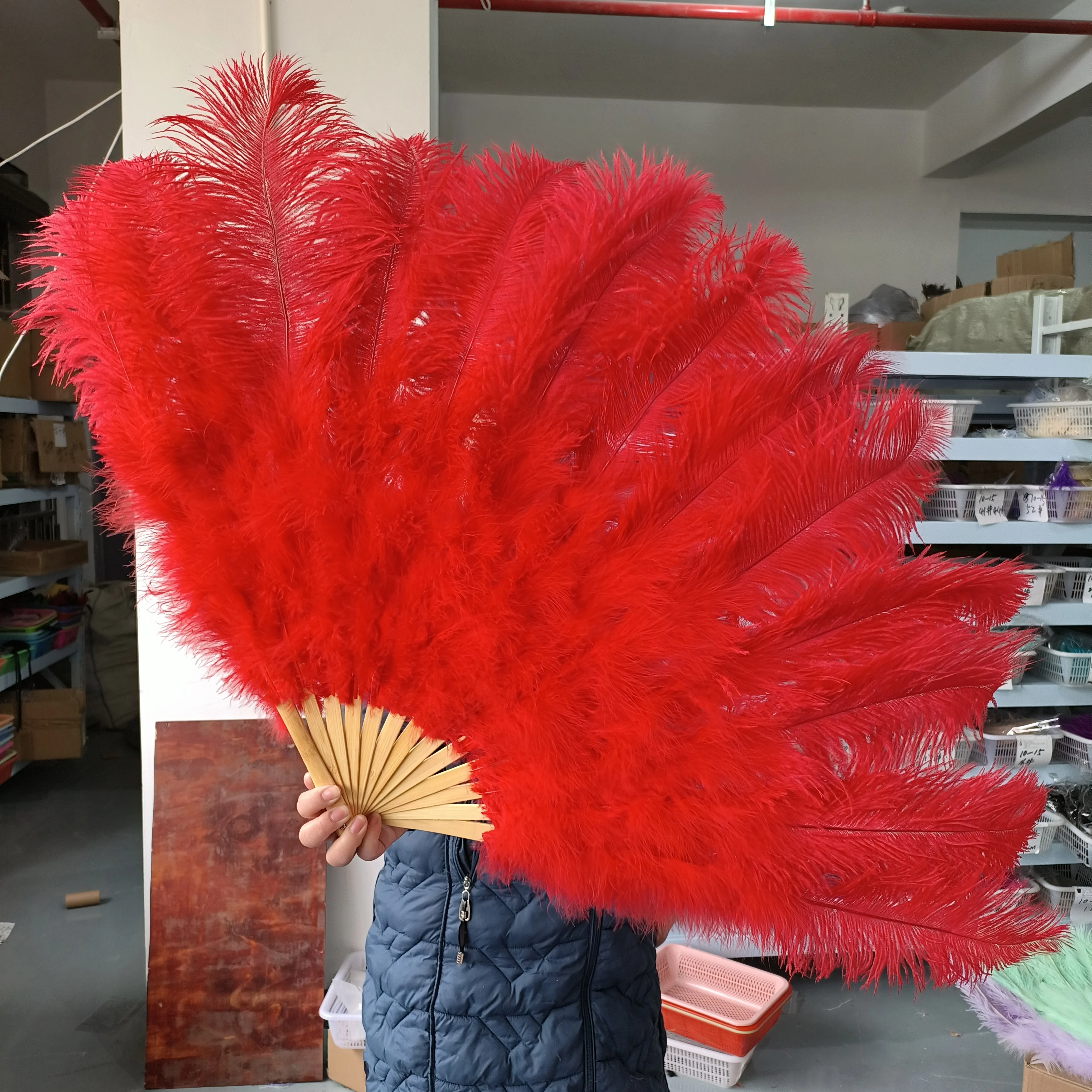 Wholesale 10PC Red Burgundy Ostrich Feathers Small Fans for Carnival Belly Dance Magic Show Stage Performance Props Customized