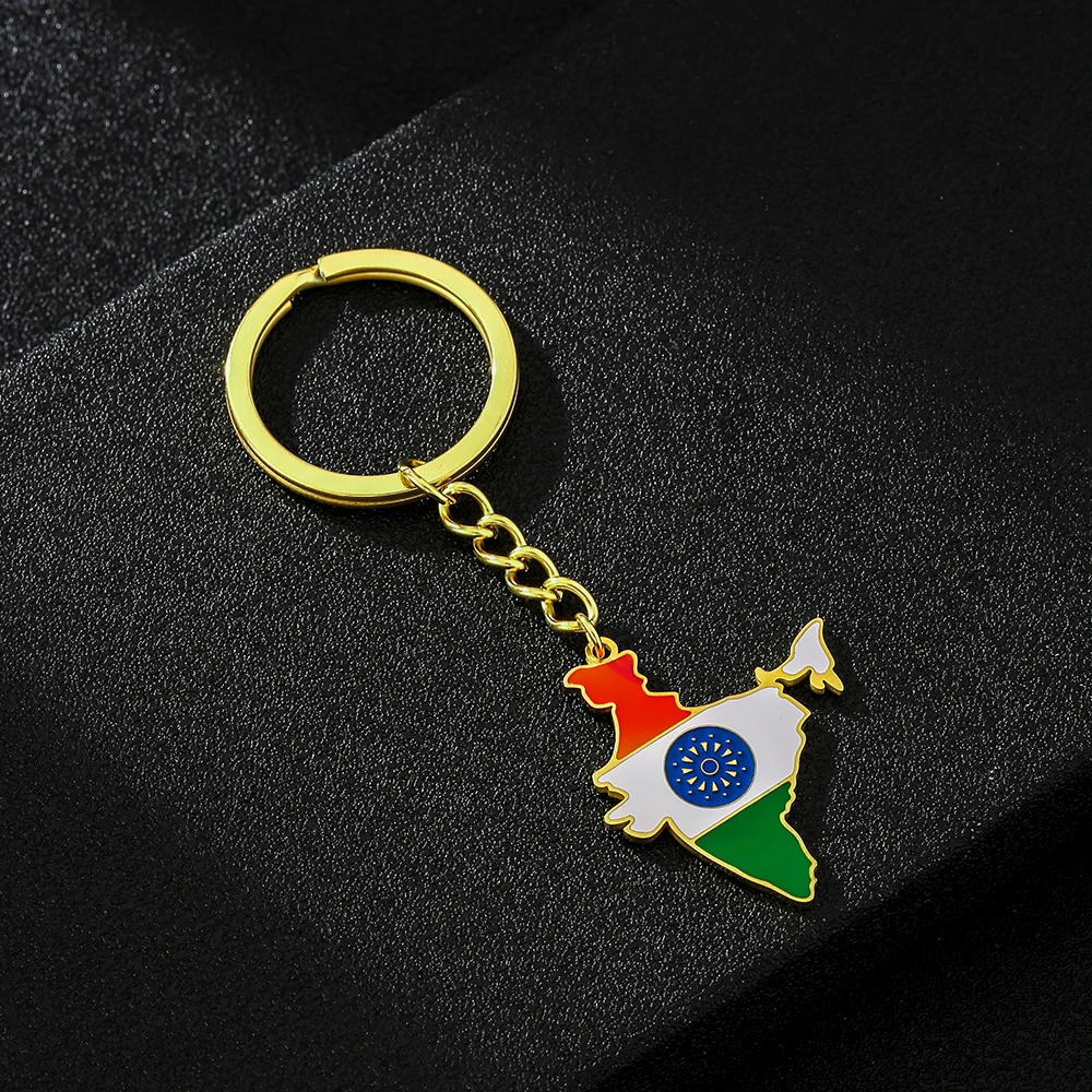 Fashion India Map Flag Key Chain Stainless Steel Men Women भारत गणराज्य Maps Keyring Jewelry Gift