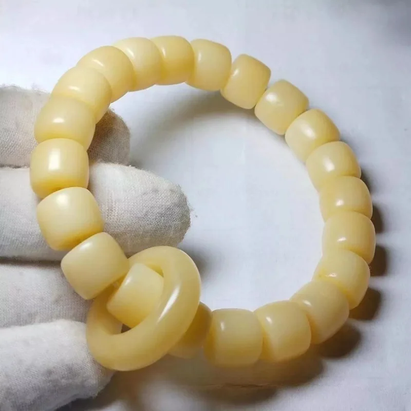 Natural High-Density Oily Non-Defatted 12*10 with Bone Flexible Ring Buddha Beads Single Circle B