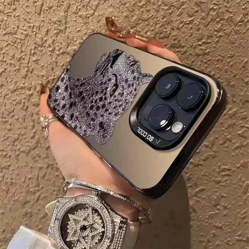 IMD Holographic Silver Phone Case For iPhone 18 17 16 15 14 13 12 Pro XS Max X XR Plus Mini Air Diamond Leopard Print Back Cover view 4
