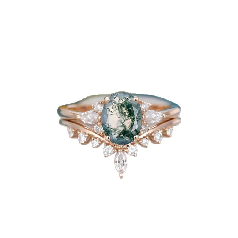 

S925 Silver Natural Blue Moonstone Ring Green Moss Agate Ring Black Rutilated Quartz Ring Handmade Healing Jewelry for Women