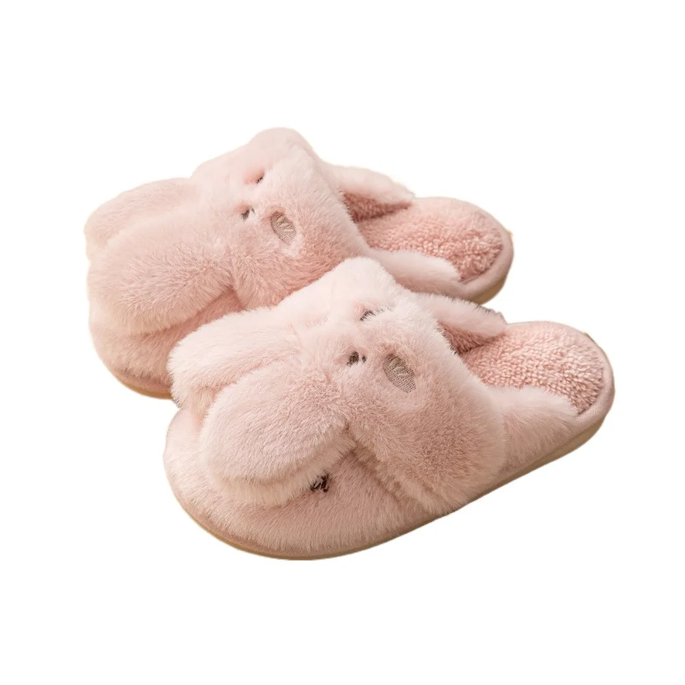 

Модная домашняя одежда, плюшевые тапочки с кроликом, утепленные зимние теплые тапочки с героями мультфильмов, милая нескользящая пушистая хлопковая обувь для дома