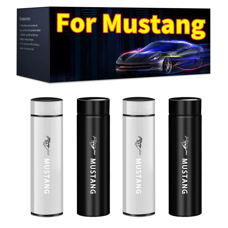 500ml Portable Car Logo Intelligent Stainless Steel Thermos Bottle For Mustang SHELBY GT 500 350 Convertible V Mach e Rainproof