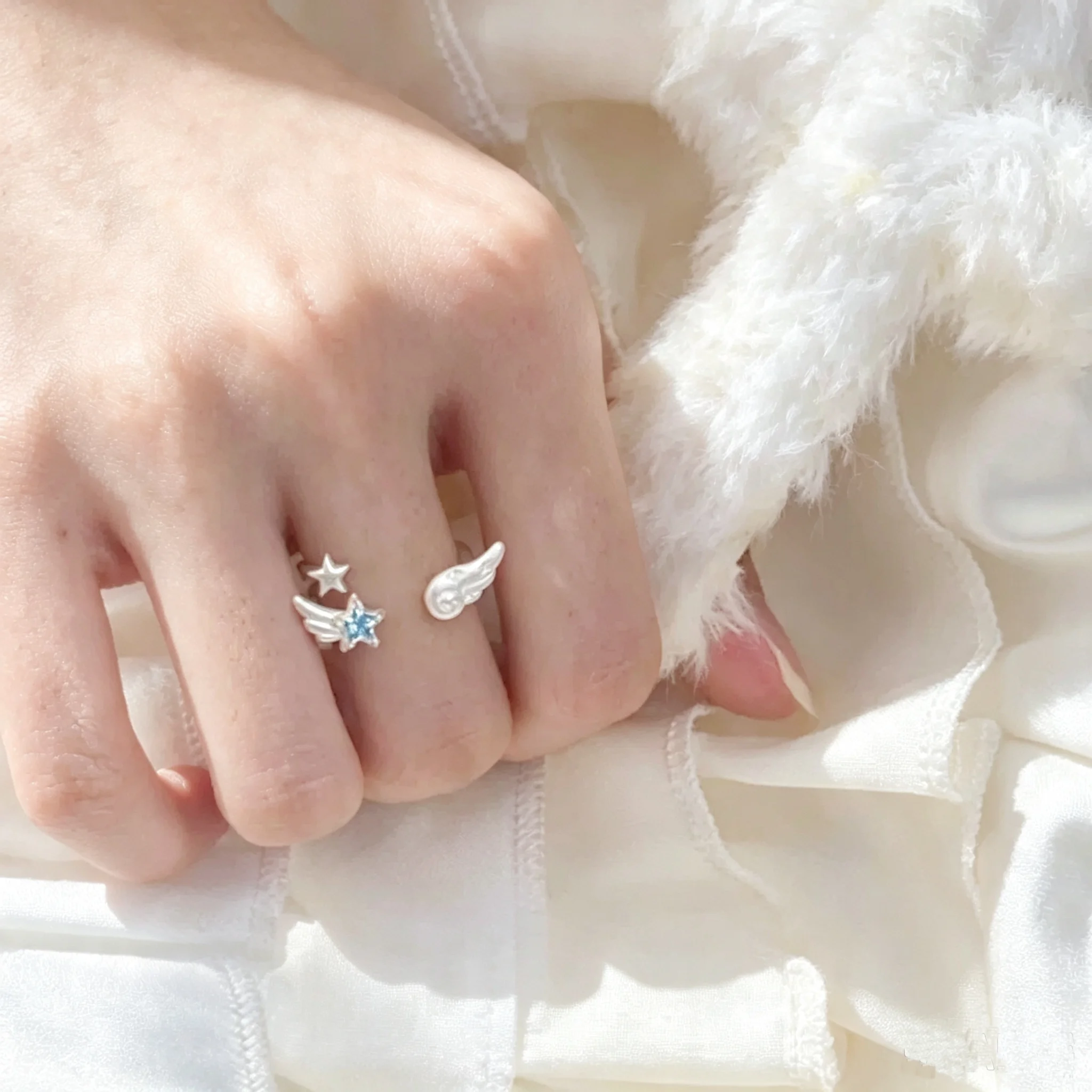 VENTFILLE 925 Sterling Silver Zircon Star Wings Ring For Women Cute Romantic Aesthetic Sweet Elegant Jewelry Gift Dropshipping