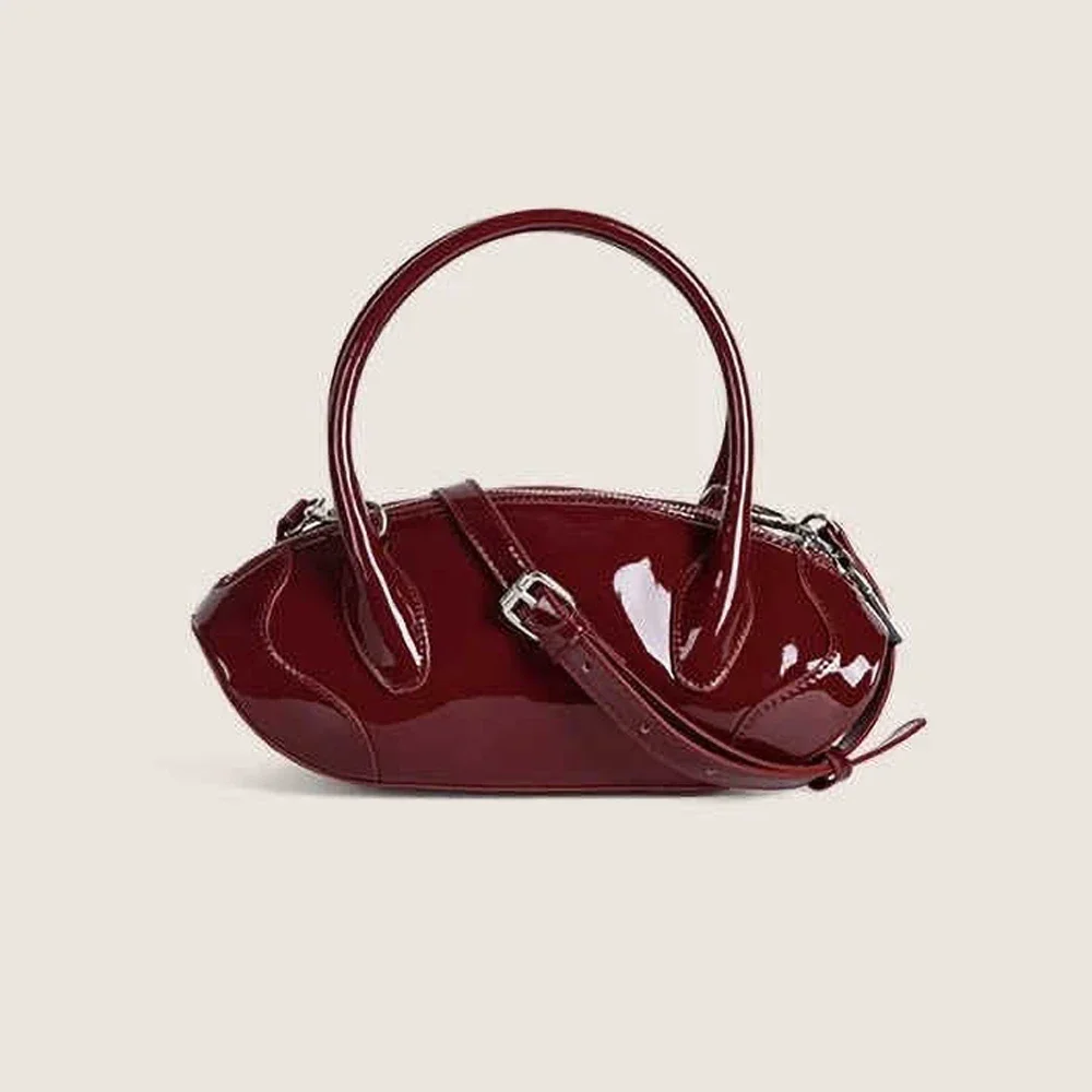 

Shiny Patent Leather Red Bag for Women French Light Luxury Single Shoulder Crossbody Pouch Simple Versatile Commuter Handbags