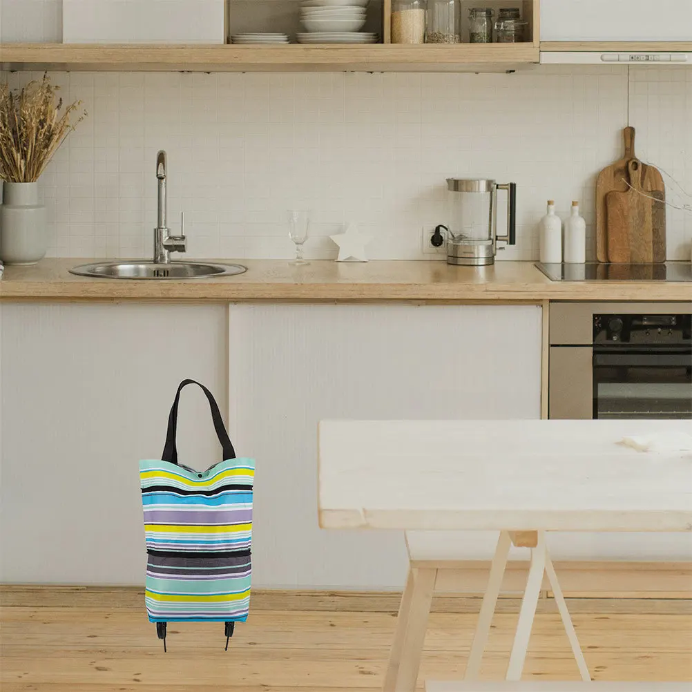 

2pcs Foldable Shopping Bag With Wheels Portable Tote Cart For Groceries Lightweight Rolling Trolley Bag Storage Organizer