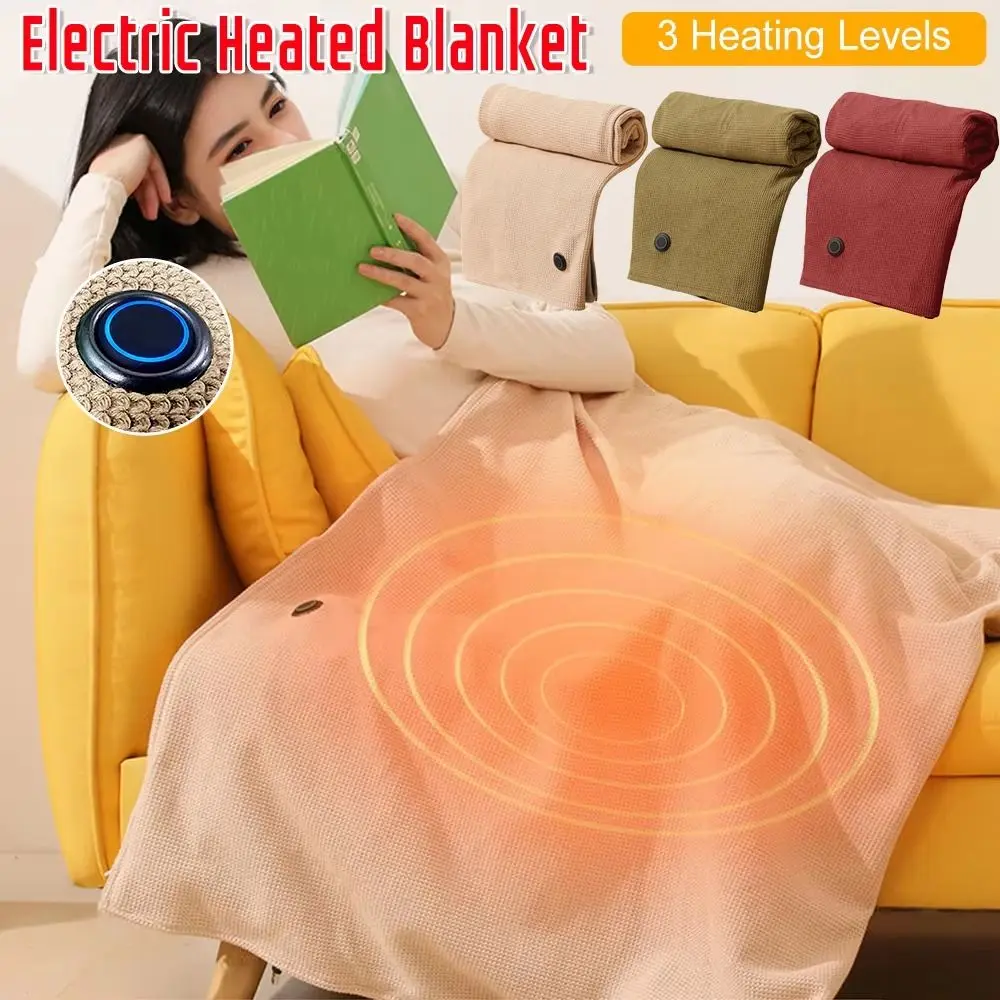 Wearable Electric Heated Blanket 3 Heating Levels Zipper Closure Body Warmer Wrap Adjustment Foldable Warm Heating Scarf Office